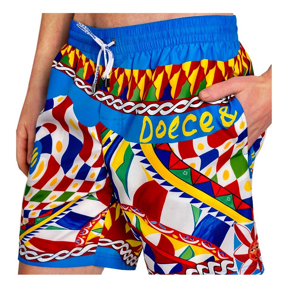 Dolce & Gabbana Carretto Graphic Swim Shorts. Blue, Gold. XL. NEW - Picture 1 of 3